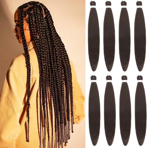 Miniatura 49 de Alrence Cabello estirado para hacer trenzas, trenza larga de 30 pulgadas, 8 paquetes, extensiones profesionales de trenzado de cabello sintético, 1b#