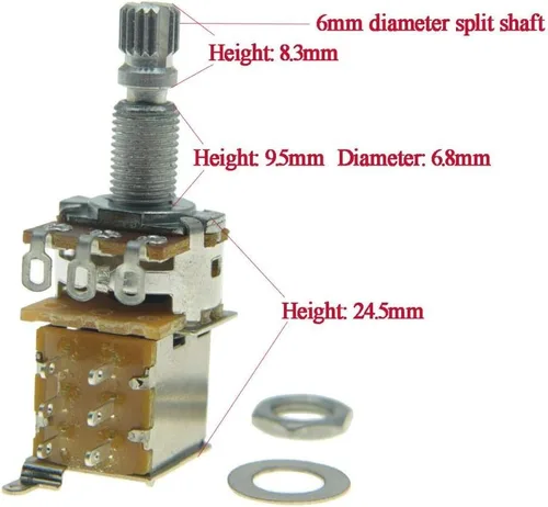 Miniatura 3 de Dopro Potenciómetro de guitarra bajo Push Pot (No Pull Anymore) Audio Taper Guitar Potenciómetro A250K