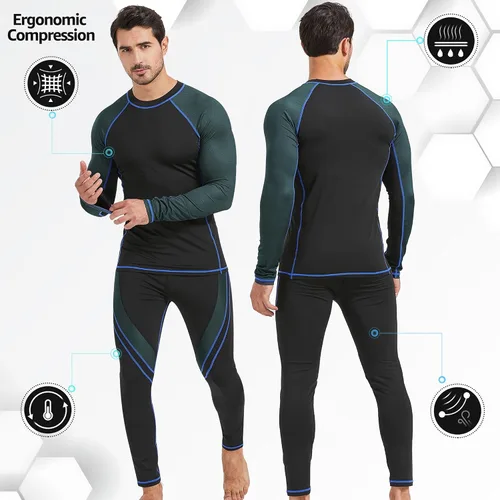 Miniatura 2 de UNIQUEBELLA Men's Thermal Underwear Sets Top & Long Johns Fleece Sweat Quick Drying Thermo Base Layer