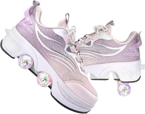 Miniatura 18 de Rueda de deformación de doble hilera Zapatos para caminar automáticos Deformación invisible Patín de ruedas 2 en 1 Patines de polea extraíble