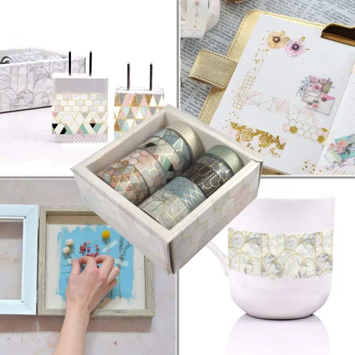 Miniatura 3 de Washi - Juego de 10 rollos de cinta adhesiva floral dorada, cinta de papel decorativa para álbumes de recortes, manualidades, suministros de diario