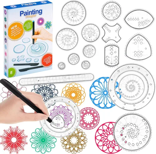 Chivao Plantilla circular de regla geométrica de engranaje de arte en espiral para dibujar plantilla de plástico, kit de dibujo de regla, plantillas