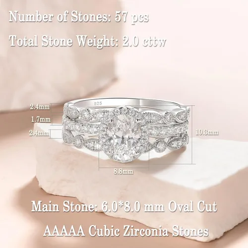 Miniatura 4 de Newshe Jewellery - Juego de anillo de compromiso, enchapados en plata 925, CZ blanco, tamaños 5-10