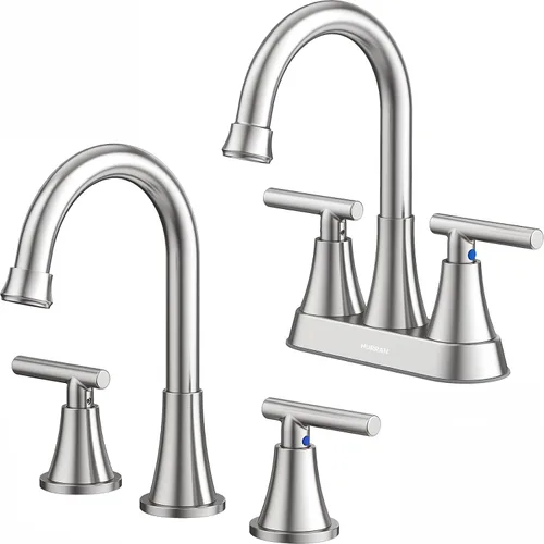Hurran - Grifos de baño para fregadero de 3 agujeros, juego central de 4 pulgadas y grifo de fregadero de baño de níquel cepillado generalizado con