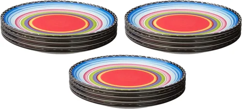 Tequila Sunrise - Platos llanos de cerámica, platos multicolor vibrantes de 11 pulgadas con borde negro, diseños surtidos, vajilla decorativa