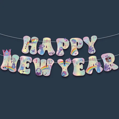 Miniatura 11 de KatchOn, Pancarta de Feliz Año Nuevo de Oro Brillante - 3.05 metros, Pre - Enhebrado Telón de Fondo de Feliz Año Nuevo para Decoraciones de Año