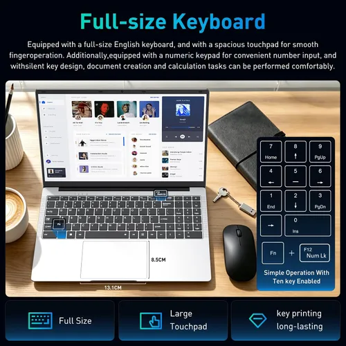 Miniatura 5 de portátil de 15.6" FHD, 12 GB RAM 256 GB SSD, Intel Celeron N4000, computadora portátil Win 11 Essential para estudiantes, clases en línea, hogar
