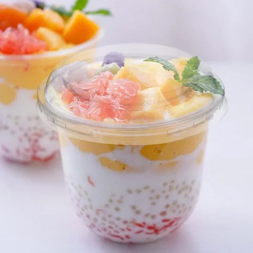 Miniatura 7 de Paquete de 100 vasos de plástico desechables apilables transparentes de 10 onzas con tapas planas, tazas de helado PET de 10.1 fl oz con tapas