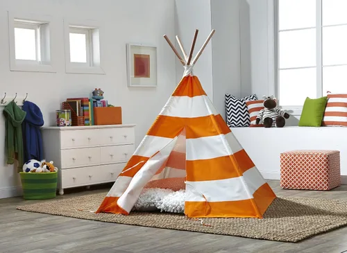 Miniatura 4 de Tienda tipi para niños, naranja con rayas blancas