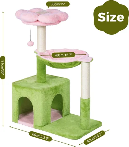 Miniatura 6 de Árbol de flores para gatos con 34 postes rascadores para gatos grandes, con hamaca grande de 15.7 pulgadas, cama superior extraíble y condominio