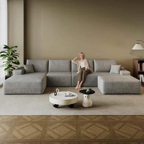 Miniatura 24 de Sofá modular en forma de L de 96 pulgadas con diván, moderno y cómodo sofá de pana para sala de estar, sofá de espuma viscoelástica, no requiere