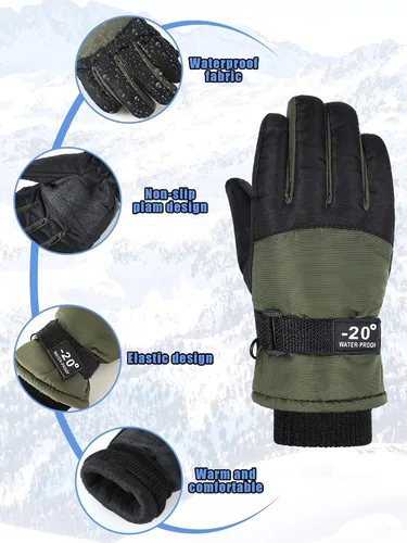 Miniatura 5 de 2 pares de guantes de nieve impermeables para niños, guantes de esquí para niños y niñas, guantes de snowboard cálidos y gruesos para clima frío