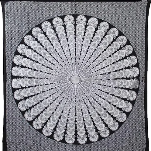 Miniatura 2 de Tapiz hippie indio bohemio psicodélico dorado azul pavo real mandala colgante en la pared (negro blanco, Queen (84 x 90 pulgadas) (84.6 x 90.6 in)