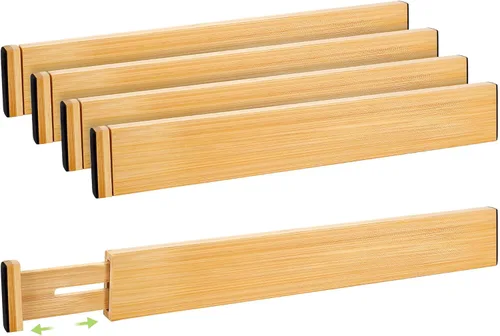 Fyvva Divisor de Cajones, Organizador de Cajones de Cocina de Bambú Ajustable, Organizador de Cajones con Resorte, Separadores de Cómoda para