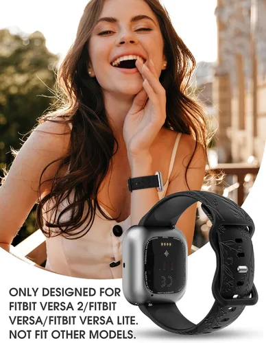Miniatura 6 de Minyee Paquete de 3 correas grabadas florales compatibles con Fitbit Versa 2/Versa Lite, silicona suave, patrón de flor de diente de león, correa