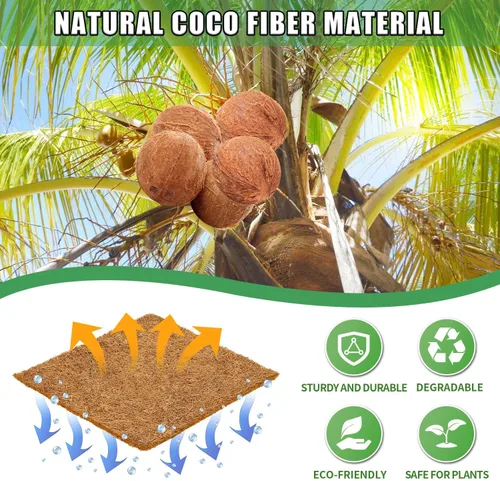 Miniatura 3 de Rollo de mantillo natural para paisajismo, tapete de fibra de coco gruesa orgánica de 120 x 6.3 pulgadas con estacas de acero en forma de 20U, rollo