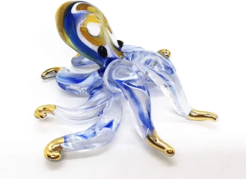 Miniatura 24 de WitnyStore Figura pequeña de pulpo arcoíris punteado dorado de 5½ pulgadas, pulpos de vidrio soplado a mano, calamares, sepia, moluscos marinos