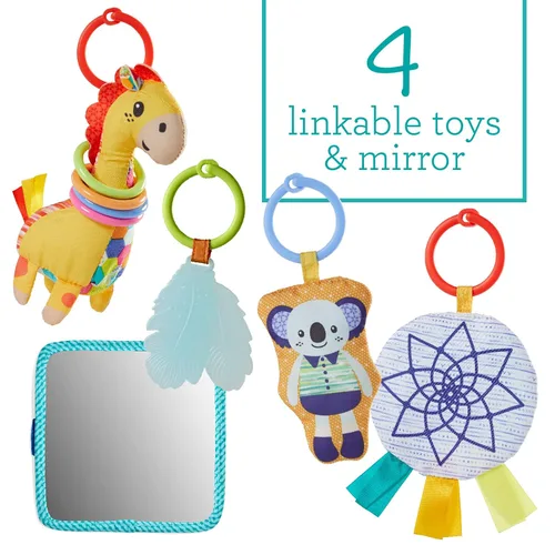 Miniatura 4 de Infantino Gimnasio móvil musical 4 en 1 Twist & Fold, incluye juguetes enlazables, espejo reposicionable, mordedor de plumas, actividades sobre