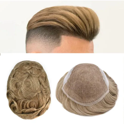 Miniatura 51 de Pieza de pelo Toupee para hombres Sistema de cabello real Sistema de encaje francés para hombre Toupee Sistema de reemplazo de pelo Protesis Capilar