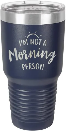 Miniatura 19 de Vaso negro de 30 onzas con popote y tapa superior deslizante con texto en inglés "I'M NOT A MORNING PERSON", color negro
