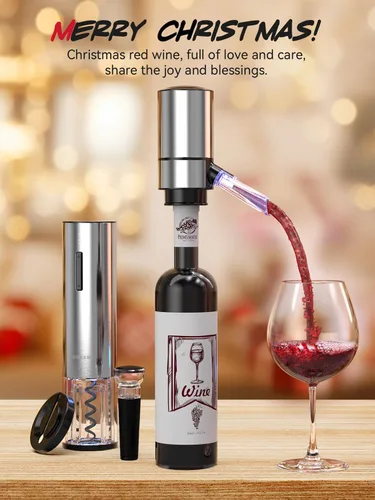 Miniatura 2 de Juego de regalo de vino eléctrico recargable, aireador, tapones de vacío, cortador de papel de aluminio y abridor de botellas para bar en casa