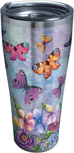 Miniatura 12 de Tervis Traveler Traveler Butterfly Garden - Vaso aislado de triple pared para viaje mantiene las bebidas frías y calientes, 20 onzas, acero