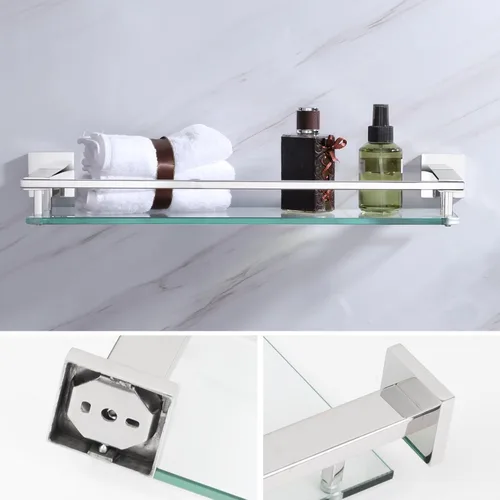 Miniatura 4 de LANC Estante de baño cromado, estantes de vidrio templado flotante de 20 pulgadas, estante rectangular de acero inoxidable montado en la pared