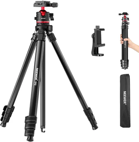 NEEWER Basics - Trípode de viaje de 66.5"/169 cm para cámara, soporte DSLR portátil ligero con cabeza de bola, placa QR tipo Arca, soporte para