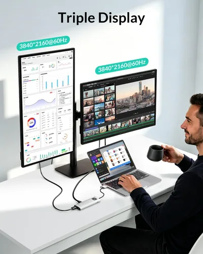 Miniatura 5 de GiGimundo LK10 - Estación de acoplamiento para portátil 10 en 1 con monitor doble, USB C Hub Dual 4K a 60Hz HDMI, 2 DP, 3 USB A, 100W PD, Ethernet