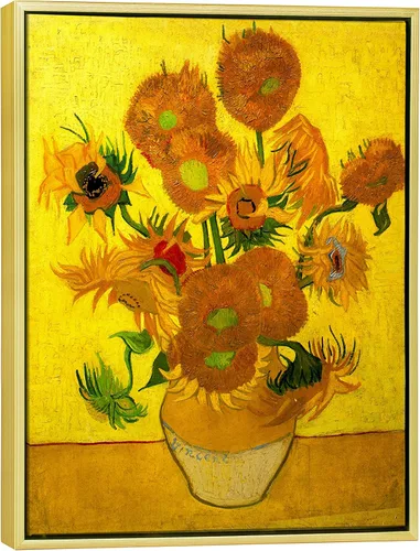 Miniatura 13 de Wieco Art Arte de pared enmarcado de jarrón con quince girasoles por Vincent Van Gogh, pinturas de reproducción de pinturas abstractas en lienzo