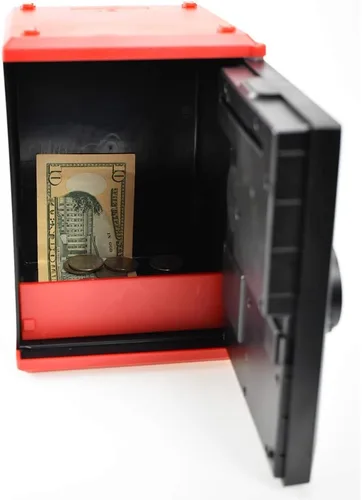 Miniatura 7 de LIKE Caja de Seguridad Hucha Juguetes para Niños con Huella Dactilar, Banco de Ahorros con Cajero Automático, Máquina de Monedas para Niños (Rojo)