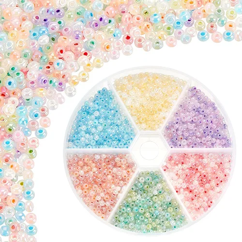 PH PandaHall 1800 piezas Cuentas de semillas de fantasía nubladas de 6 colores 3mm Cuentas de vidrio cremoso Cuentas redondas para la cintura