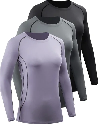 Miniatura 63 de CADMUS Paquete de 1 o 3 camisetas de entrenamiento de manga larga para mujer, camiseta de compresión de ajuste seco para correr