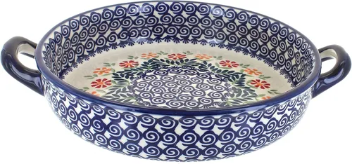 Miniatura 3 de Blue Rose - Cerámica pulida de margaritas rojas con asas, 9.5 pulgadas de diámetro, único, apto para lavavajillas y duradero