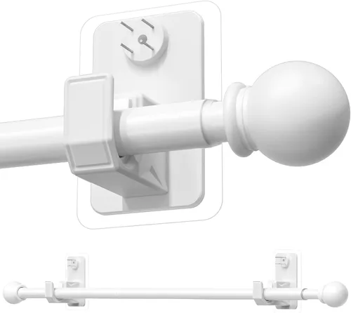Miniatura 11 de Paquete de 2 barras de cortina sin taladrar con sistema de montaje adhesivo y clavo – Apto para inquilinos y mínimo daño de pared, barra ajustable