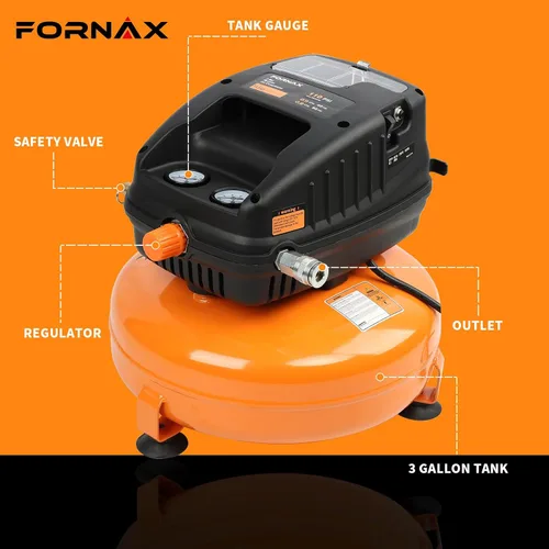 FORNAX Compresor de aire para panqueques, 3 galones, compresor de aire portátil de 110 PSI, kits sin aceite