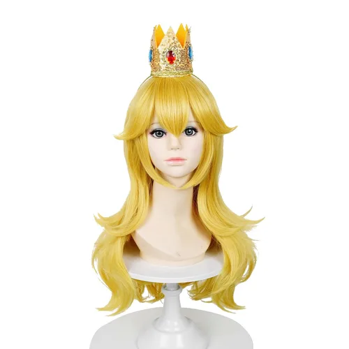 Miniatura 18 de LABEAUTÉ Aldult - Peluca rubia de princesa para mujer con corona, broche + clip para la oreja + gorra, juego de 5 piezas de peluca dorada larga