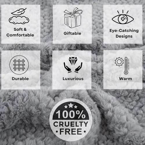 Miniatura 5 de Tache - Manta de piel sintética gris para sofá, manta mullida con textura burbujeante a rayas en relieve, cálida, súper suave y esponjosa, manta