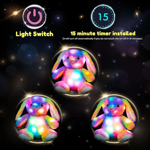 Miniatura 5 de Hopearl Conejo de peluche con luces LED colorido, flexible, con luces de noche que brillan en la oscuridad, para festival, cumpleaños, niños