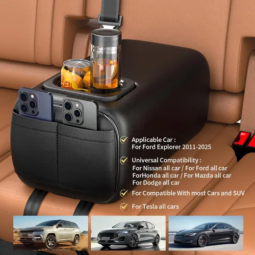 Miniatura 3 de Reposabrazos Trasero para Asiento de Coche 2 Filas Caja de Consola con Portavasos Universal Apoyabrazos para Asiento Trasero Caja de Consola