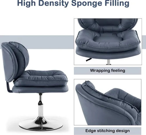 Miniatura 7 de MCombo Silla giratoria sin brazos con ajuste de altura, silla de tocador tapizada de tela tecnológica con base redonda de metal y asiento de doble