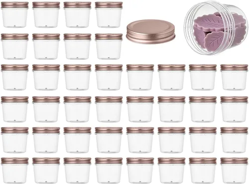 novelinks Tarros de plástico transparente de 4 onzas con tapas de oro rosa – Recipientes redondos transparentes recargables para almacenamiento de