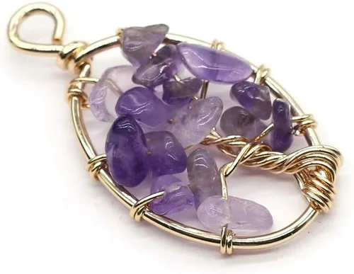 Miniatura 6 de Dije de piedra preciosa del árbol de la vida, colgante de piedra de cuarzo de cristal, alambre de cobre, dije de piedras preciosas curativas