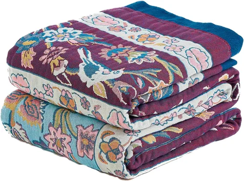 Miniatura 17 de Manta bohemia 100% algodón orgánico ultra suave transpirable rústico edredón de 50 x 60 pulgadas con pájaros y flores para sofá, silla, cama, sillón
