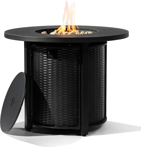 Miniatura 15 de Mesa para fogata de propano de 28 pulgadas, mesa de fuego de 50,000 BTU con tapa de acero, patas grandes, rocas de lava, pozo de fuego seguro