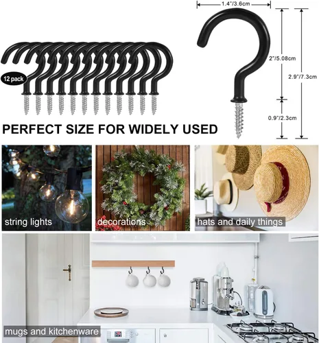 Miniatura 7 de Ganchos de techo de 2 pulgadas, gancho de taza atornillado con revestimiento de vinilo para colgar plantas, luces, tazas, uso resistente