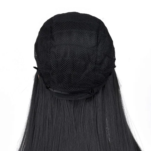 Miniatura 6 de YunYan Peluca negra para mujer, peluca larga y recta de color natural, peluca sintética resistente al calor, densidad del 150%, 26 pulgadas