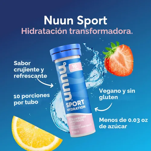 Miniatura 2 de Nuun Sport Tabletas de Electrolitos con Magnesio, Calcio, Potasio, Cloruro y Sodio, Sin Gluten y Veganas, Limonada de Fresa, Paquete de 8