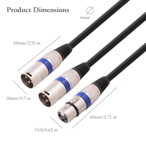 Miniatura 7 de Paquete de 5 cables divisores XLR hembra a doble macho en Y, hembra a 2 machos 3 pines XLR Y, divisor de 3 pines 1 F a 2 M para mezclador de 1 XLR F
