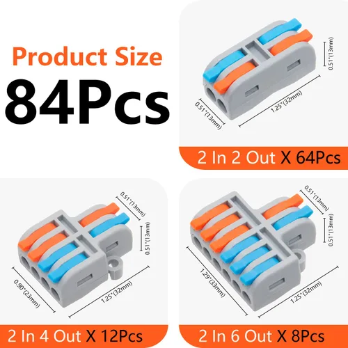 Miniatura 3 de 84 conectores de cable de palanca, 2 en 2 salidas rápidas y compactas, conector eléctrico para AWG24-12